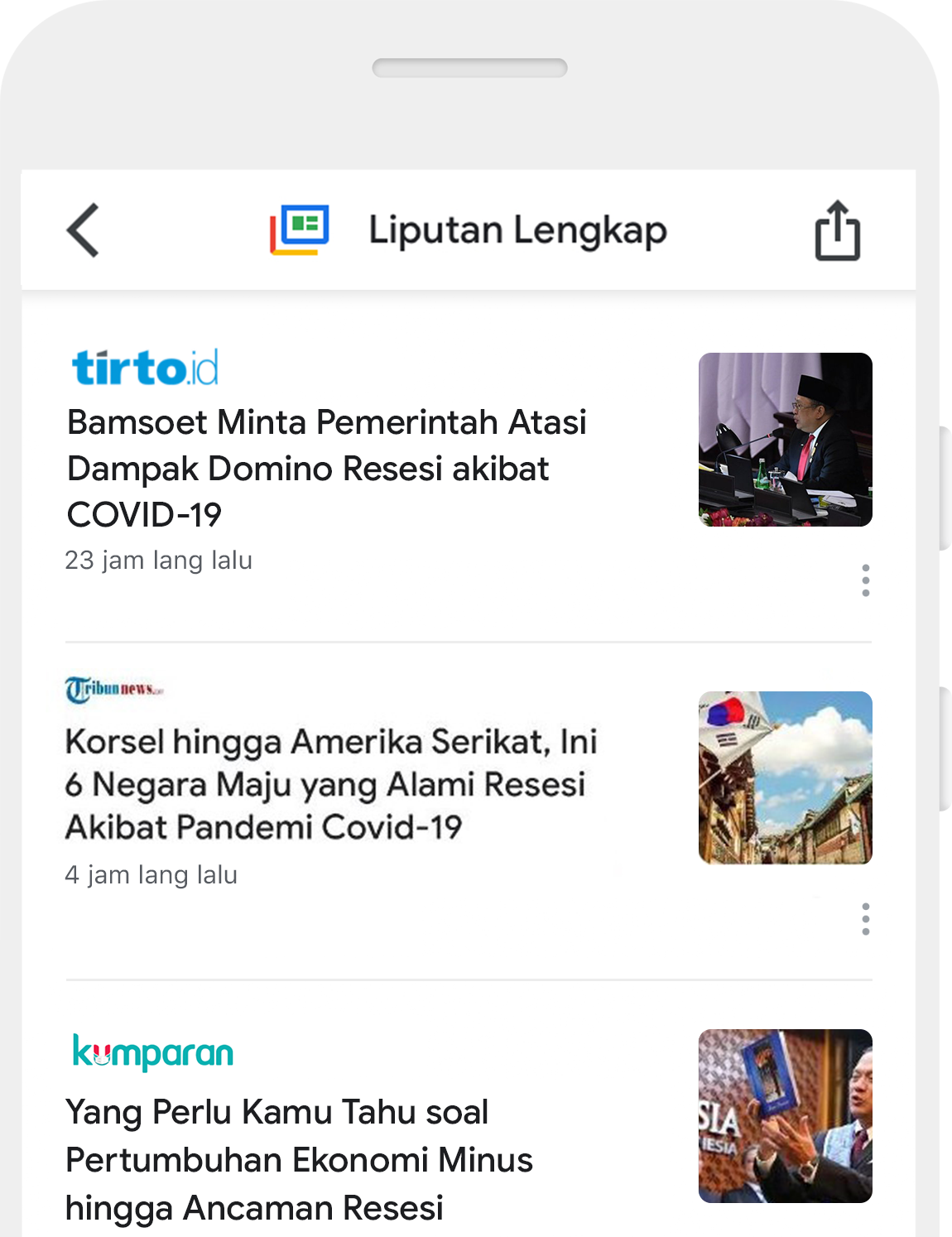 Layar aplikasi Google Berita