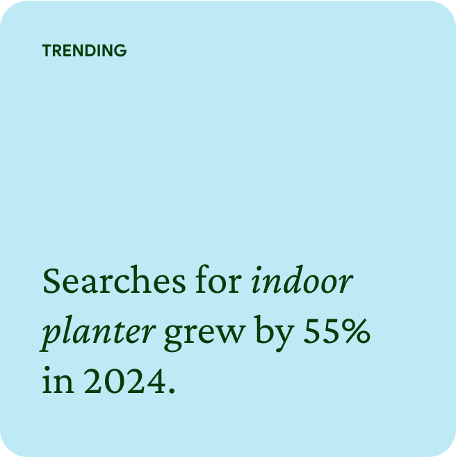 TRENDING  Searches for indoor planter grew by 55% in 2024.