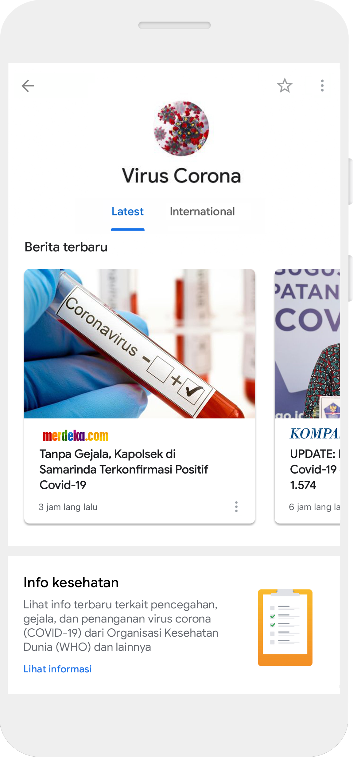 Layar aplikasi Google Berita