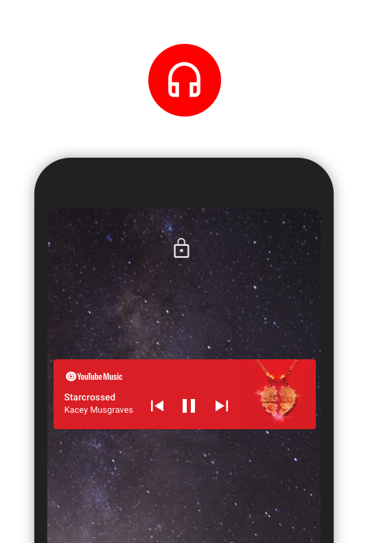 Tela bloqueada de um smartphone que mostra um vídeo do YouTube Premium sendo reproduzido.  