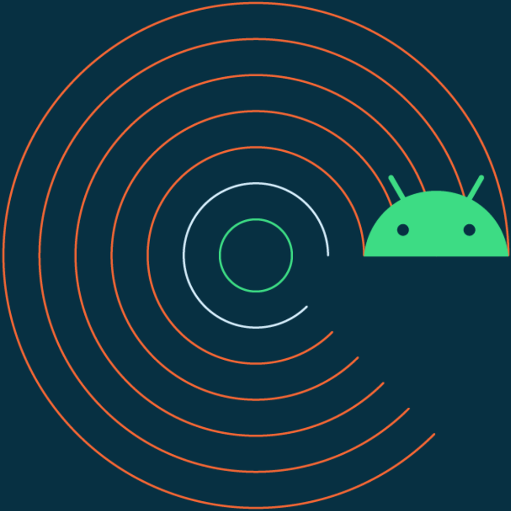 多色の抽象的な円の中に Android ロゴ