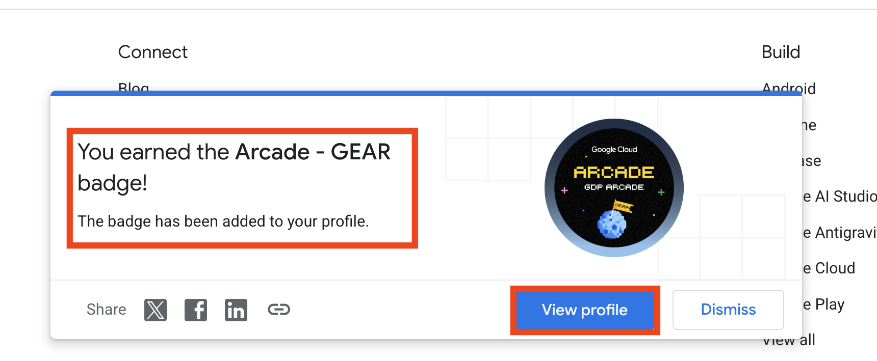 Arcade GEAR Badge Toast Notification Screenshot