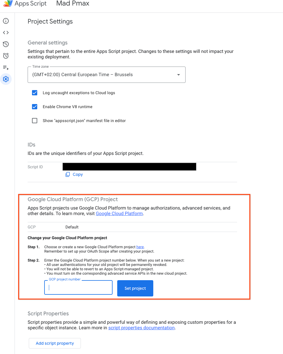 App script GCP Project number